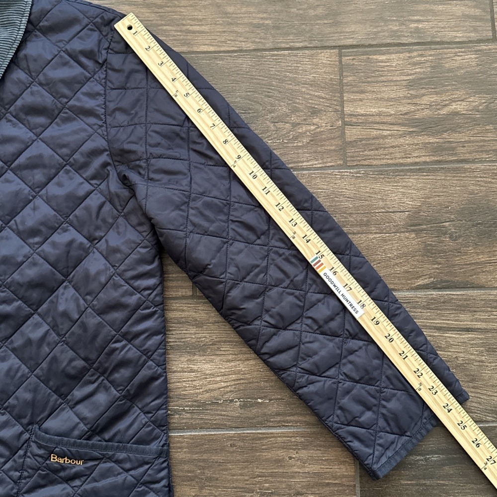 Barbour Liddesdale Jacket Men Medium Navy Blue Quilted Corduroy Collar Snap Coat - Picture 7 of 10